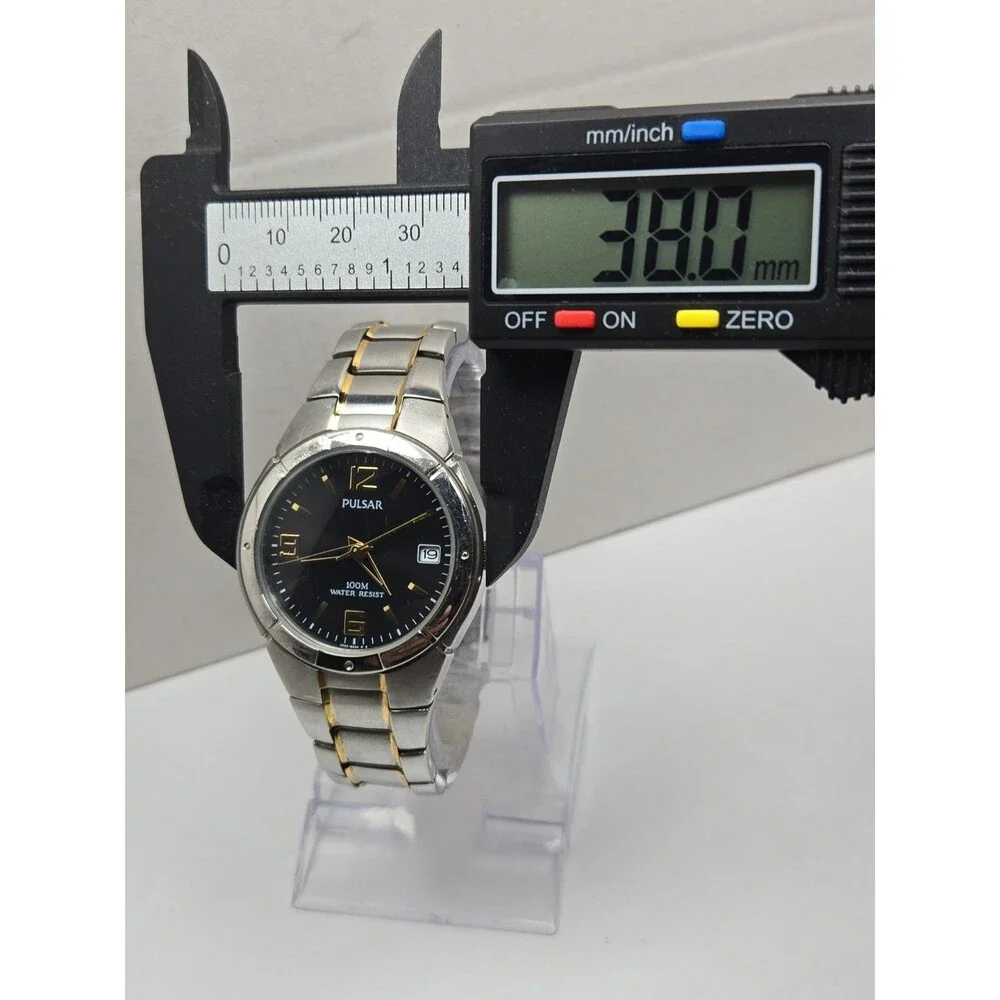 Pulsar by Seiko Mens 38mm Two Tone Date 100M Stainless Steel Watch New Battery